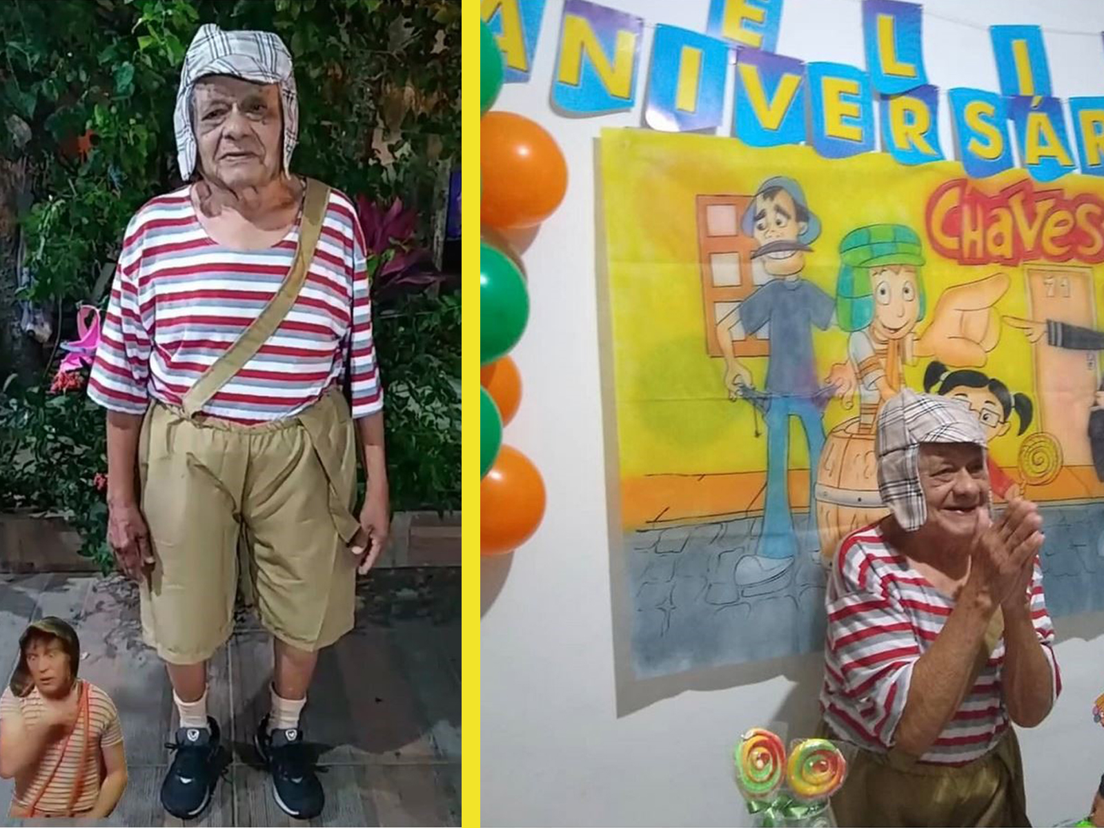 Hombre de festejó su cumpleaños 92 disfrazado del Chavo del 8