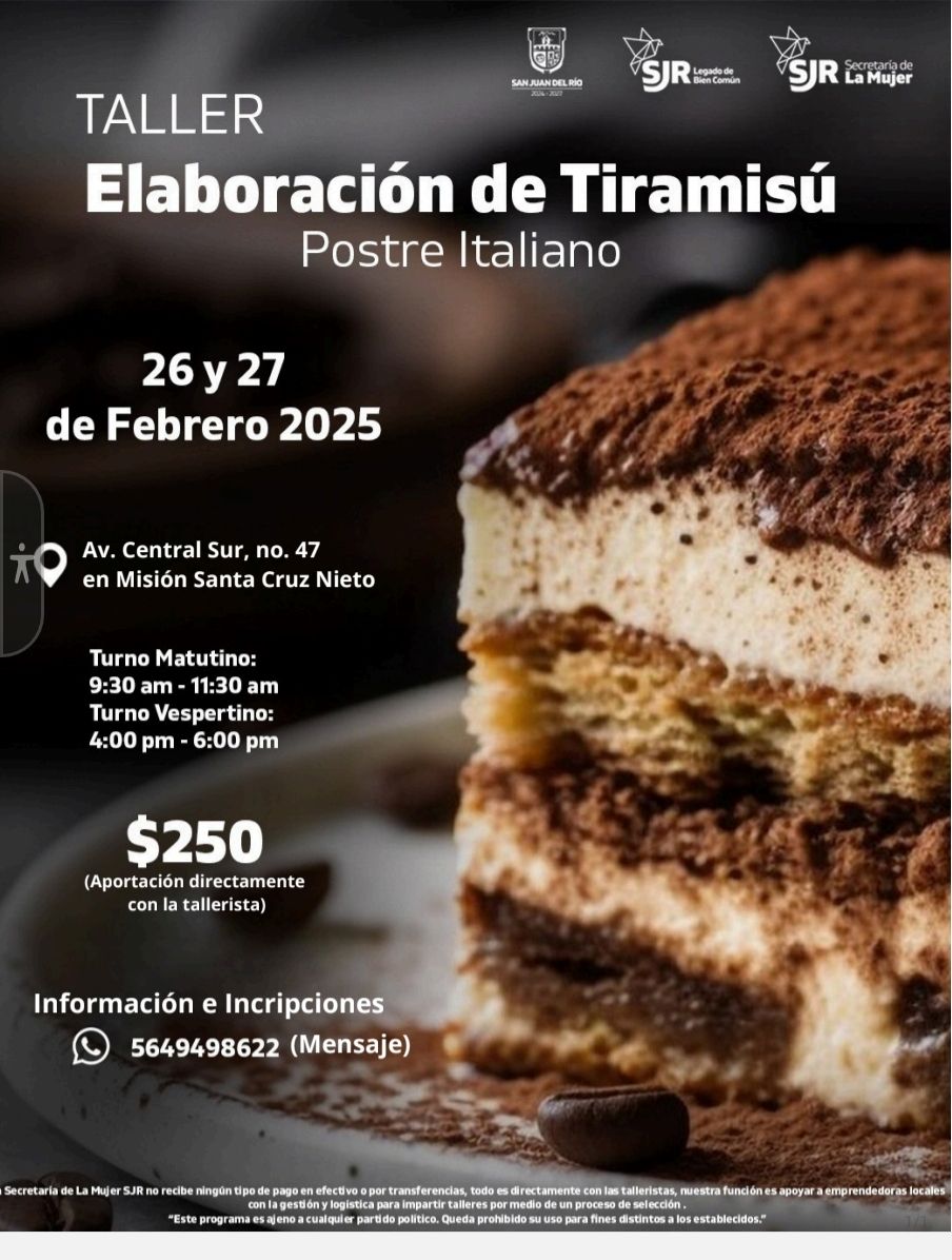 Invitan al Taller de Tiramisú en San Juan del Río