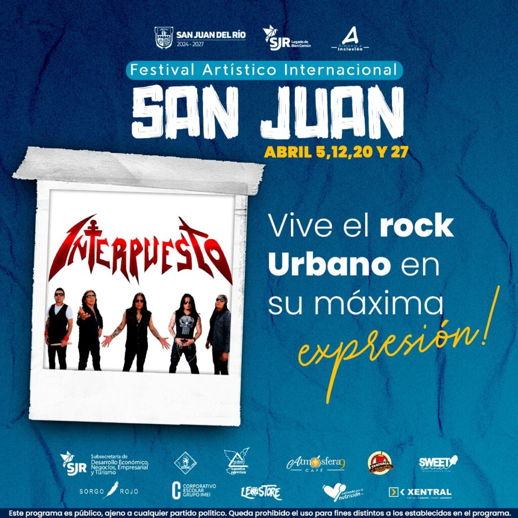 Interpuesto será la banda estelar del Festival Artístico de San Juan del Río