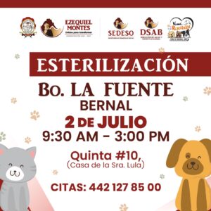 Gobierno de Ezequiel Montes invita a Jornada de Esterilización Gratuita en Bernal