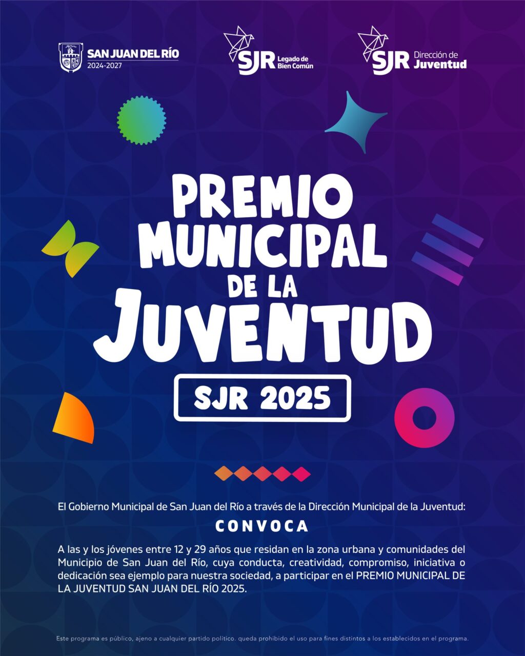 Abren convocatoria al Premio Municipal de la Juventud San Juan del Río 2025