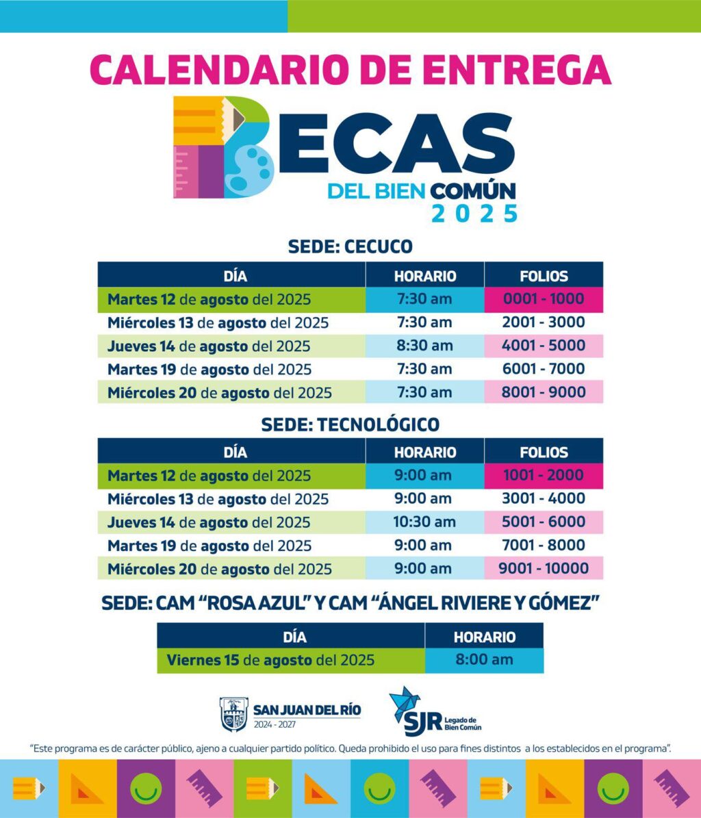 Publican calendario de entrega de Becas del Bien Común 2025 en San Juan del Río