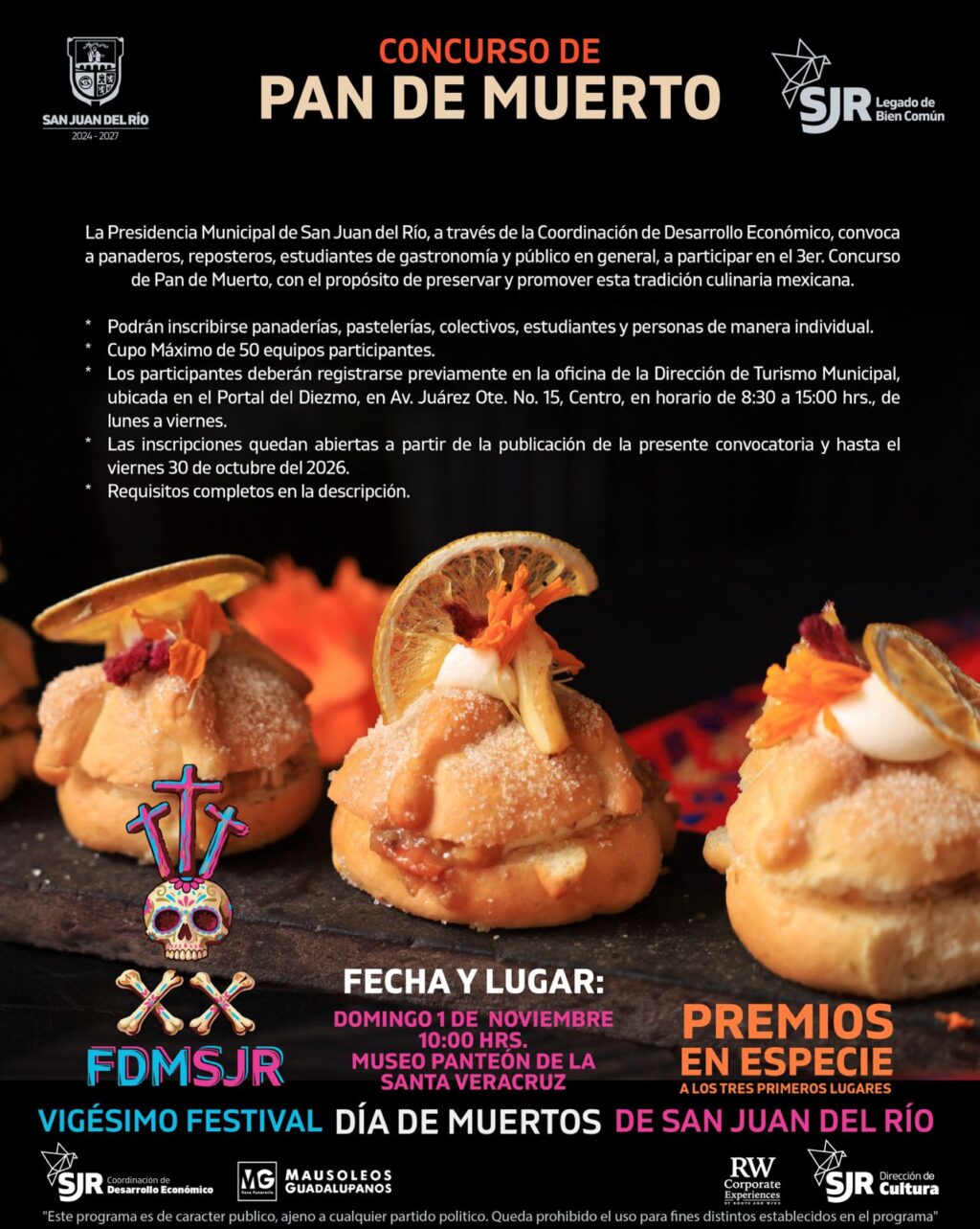 Invitan a participar en la Marcha de los Muertos; Concursos de Catrinas, de Disfraces Mexicanos, de Máscaras y Pan de Muerto
